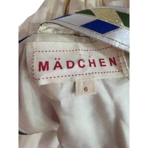 Size 6 Madchen Dress Velvet Colorblock Cream Skirt Blue Green Bodice - Picture 11 of 11